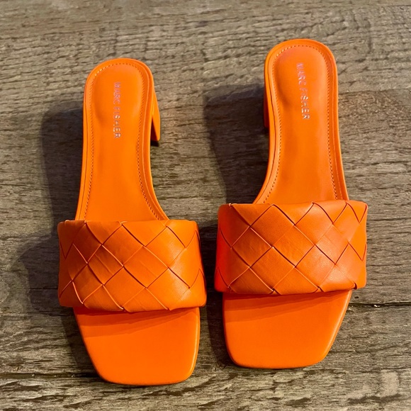Marc Fisher Braided Heels in Orange.